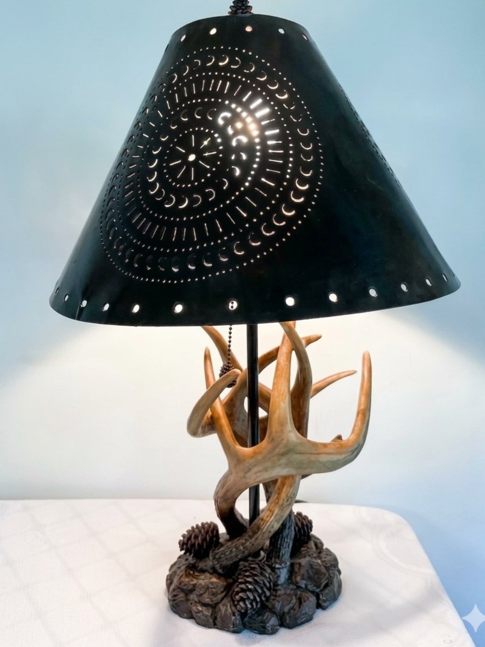 Antler Accent Table Lamp with brown tin Pierced Shade
